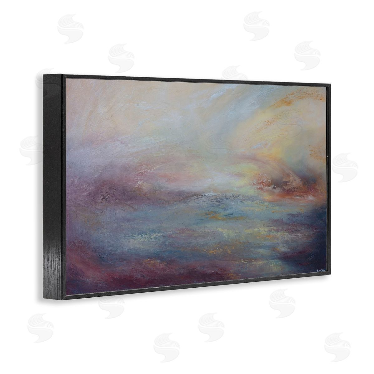 Golden Hour Swirled Abstract Black Frame Print Wall Art, Home Decor by Lydia Orange