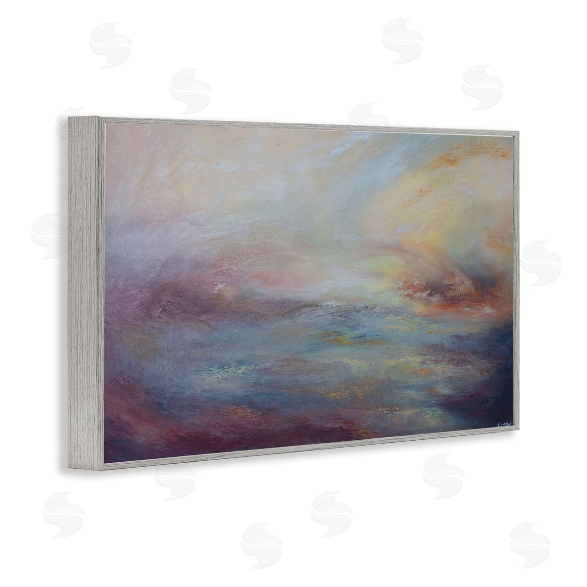 Golden Hour Swirled Abstract Grey Frame Print Wall Art, Home Decor by Lydia Orange