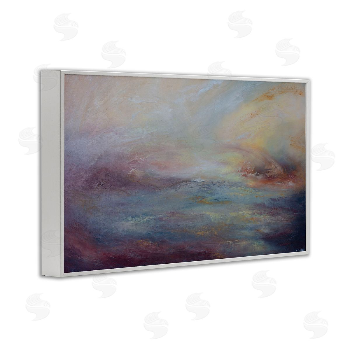 Golden Hour Swirled Abstract White Frame Print Wall Art, Home Decor by Lydia Orange