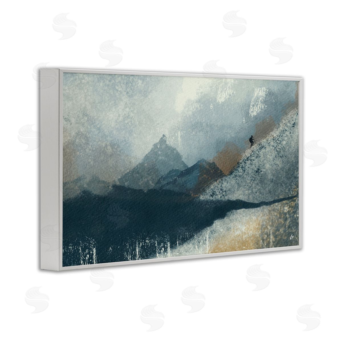 Intrepid Traveler in Mountains White Frame Print Wall Art, Home Decor by Lydia Orange