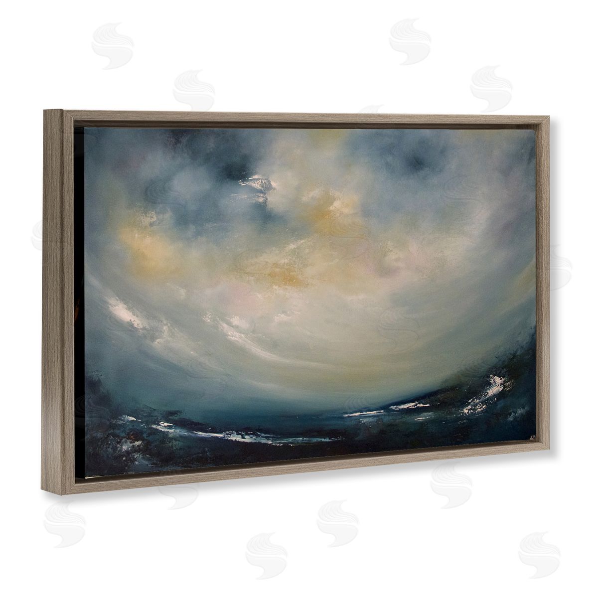 Sun Through Storm Clouds Brown Floating Frame Canvas Wall Art, Home Decor by Lydia Orange
