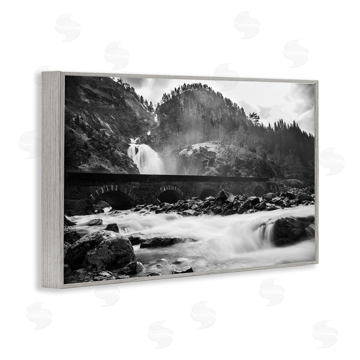 Waterfall Ravine Photography Grey Frame Print Wall Art, Home Decor by Thomas Tepstad Berge