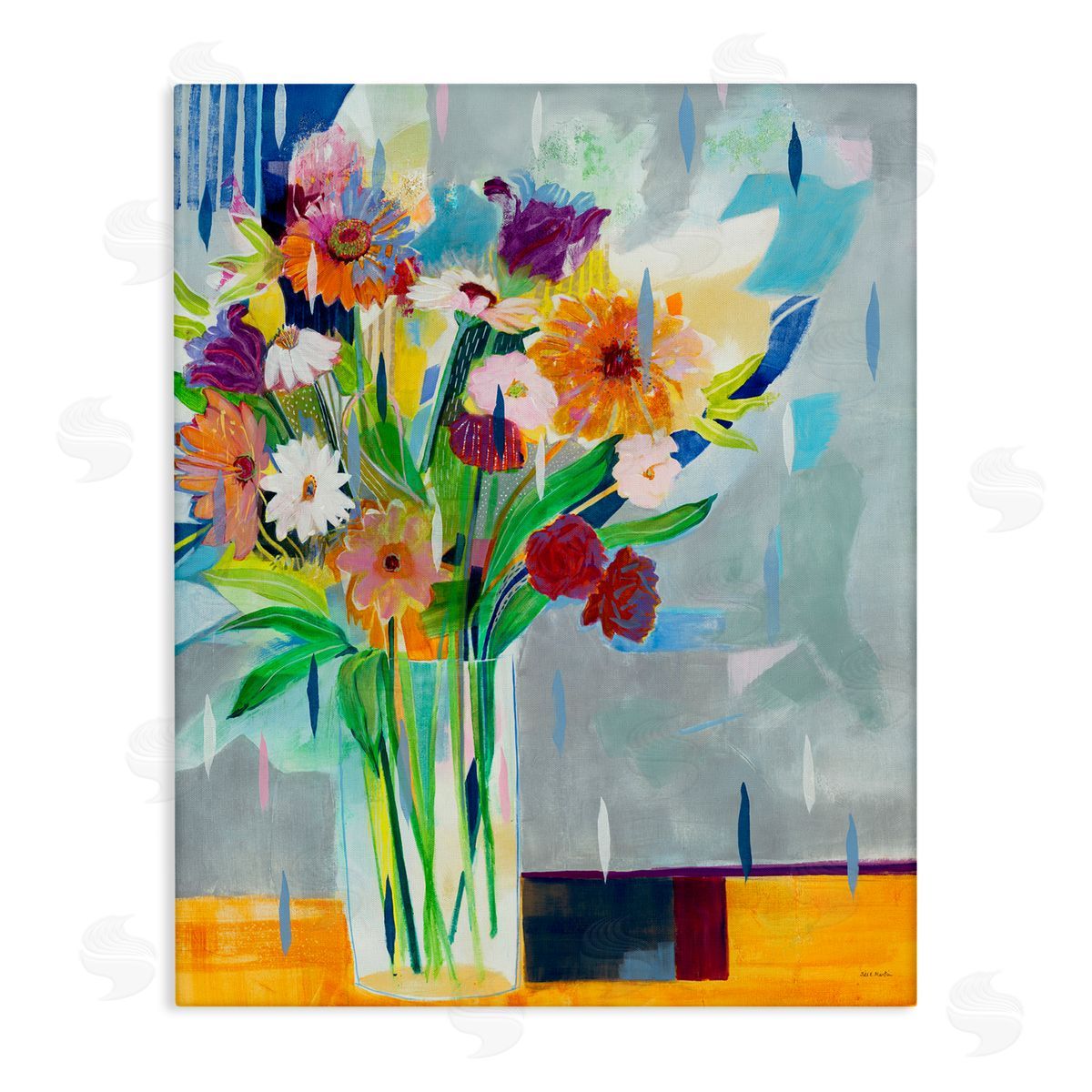 Florals on Blocked Background Canvas Wall Art, Home Decor by Jill Martin
