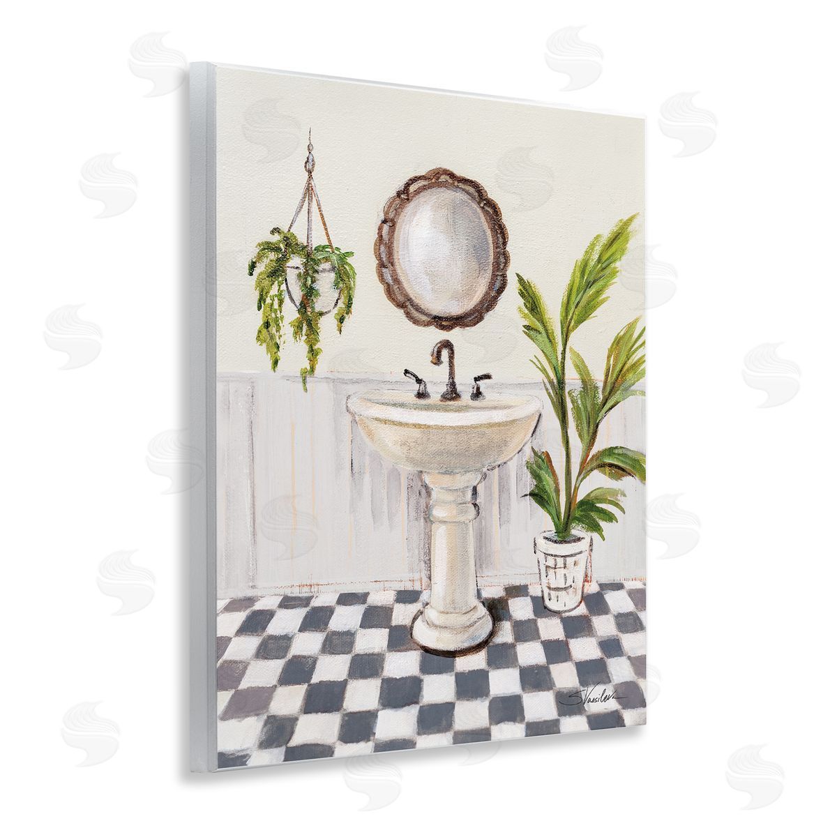 Crisp Bathroom with Plants Wood Plaque Wall Art, Home Decor by Silvia Vassileva