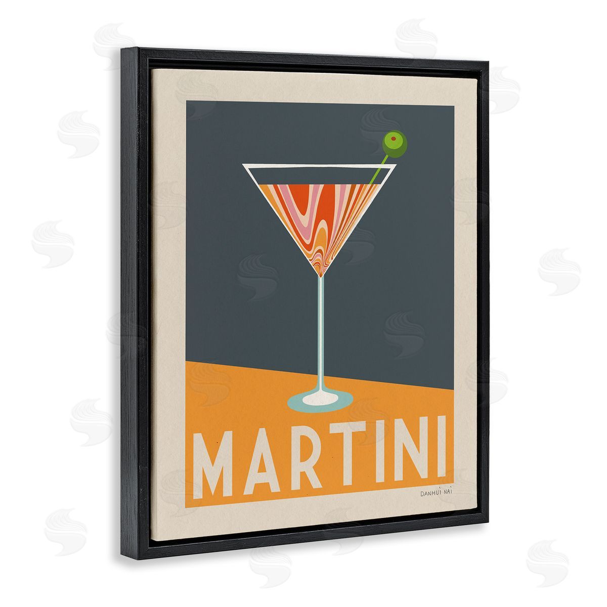 Retro Swirled Martini Black Floating Frame Canvas Wall Art, Home Decor by Danhui Nai