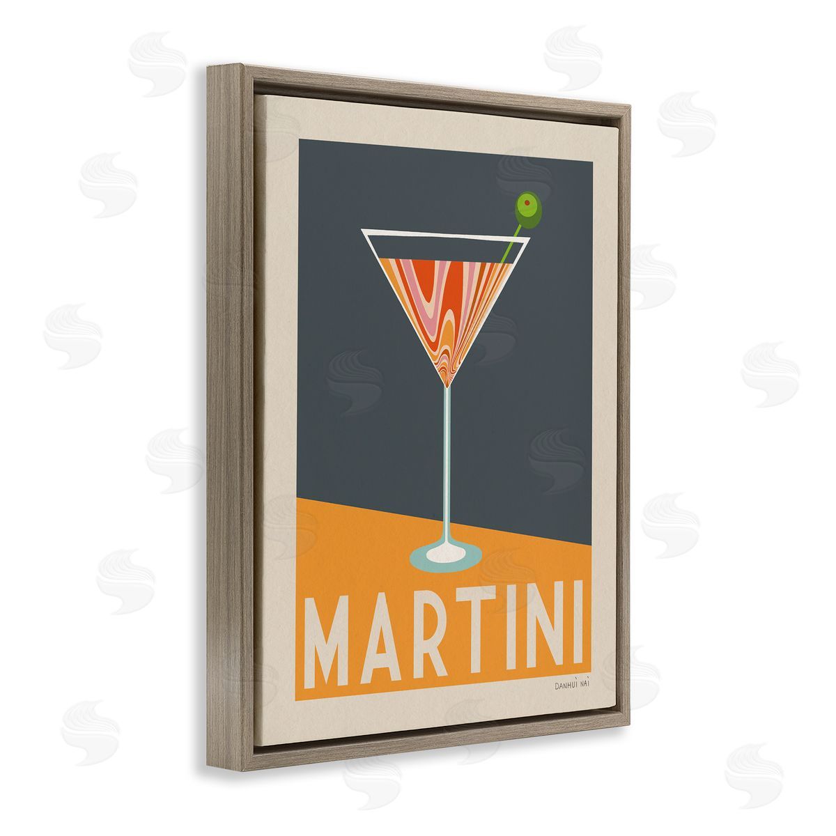 Retro Swirled Martini Brown Floating Frame Canvas Wall Art, Home Decor by Danhui Nai