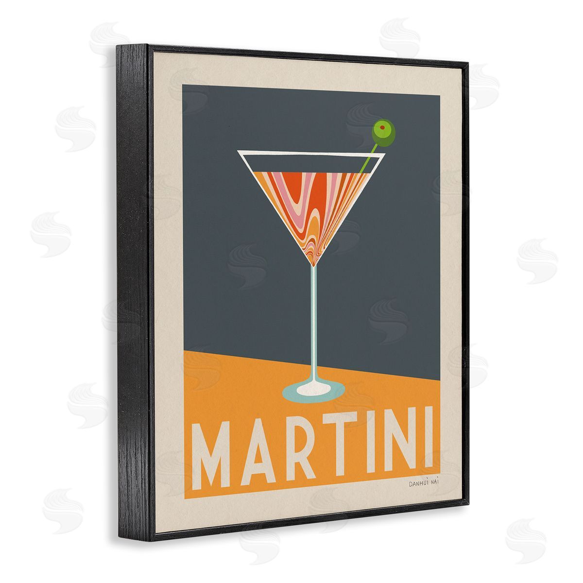 Retro Swirled Martini Black Frame Print Wall Art, Home Decor by Danhui Nai