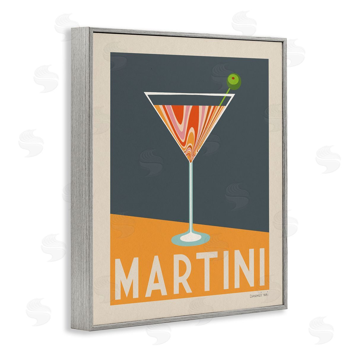 Retro Swirled Martini Grey Frame Print Wall Art, Home Decor by Danhui Nai