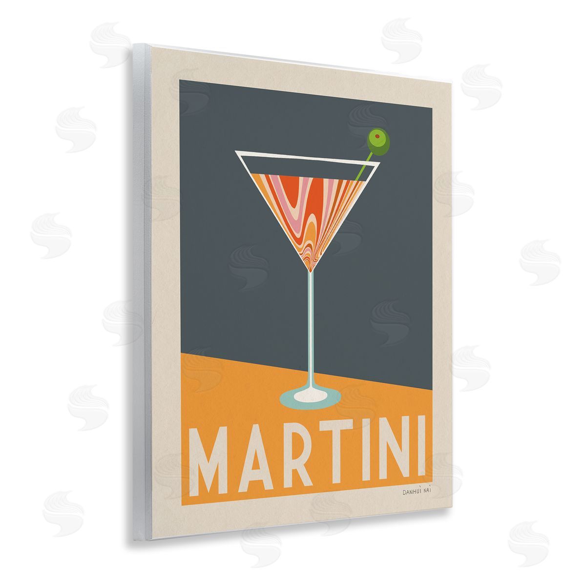 Retro Swirled Martini Wood Plaque Wall Art, Home Decor by Danhui Nai