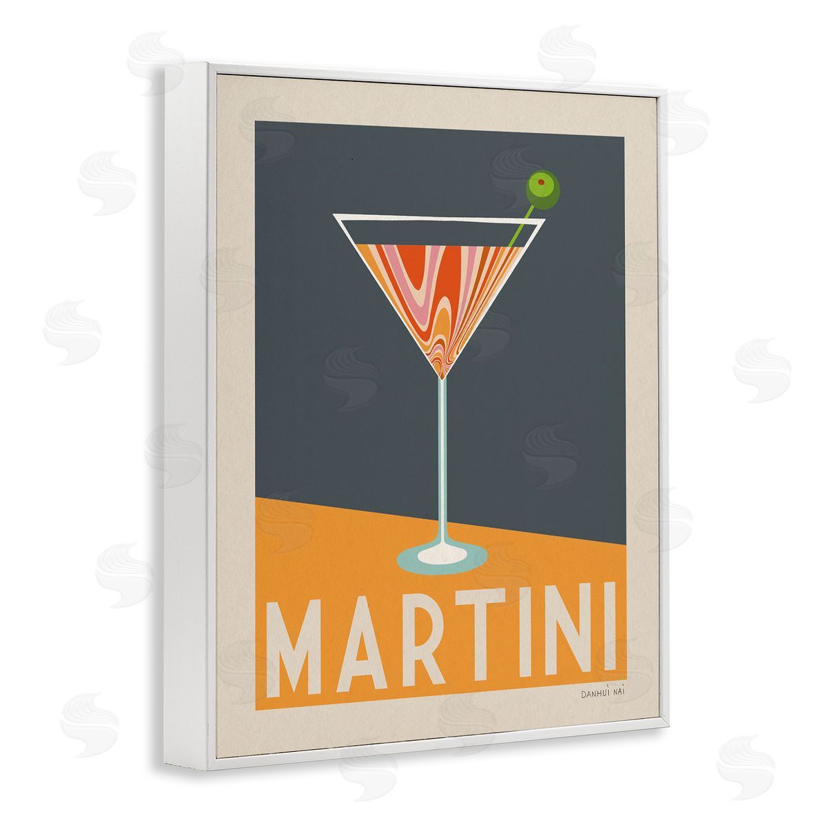 Retro Swirled Martini White Frame Print Wall Art, Home Decor by Danhui Nai