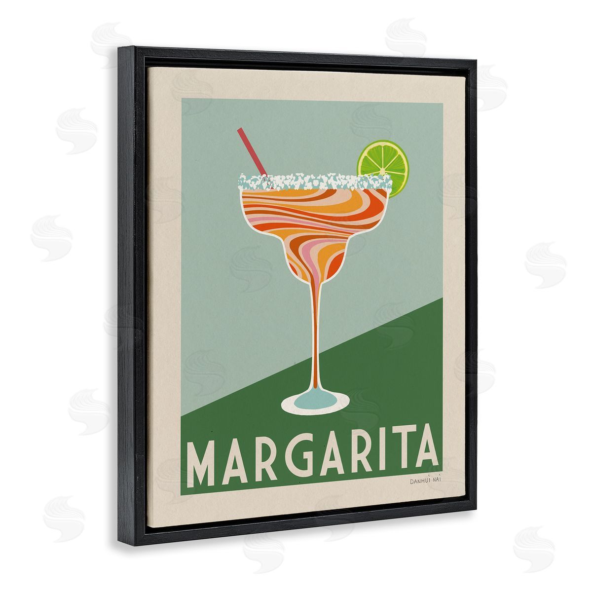 Retro Swirled Margarita Black Floating Frame Canvas Wall Art, Home Decor by Danhui Nai