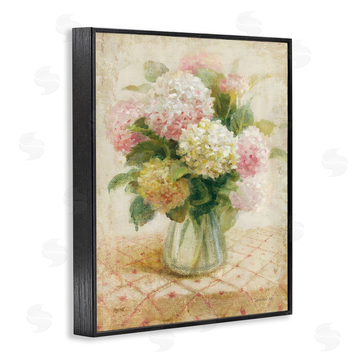 Cottage Hydrangeas in Pink Black Frame Print Wall Art, Home Decor by Danhui Nai