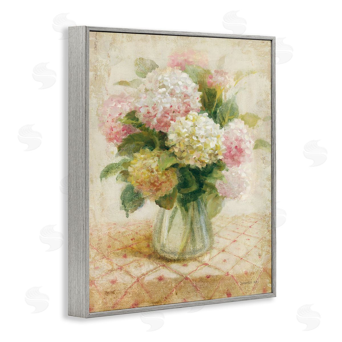 Cottage Hydrangeas in Pink Grey Frame Print Wall Art, Home Decor by Danhui Nai