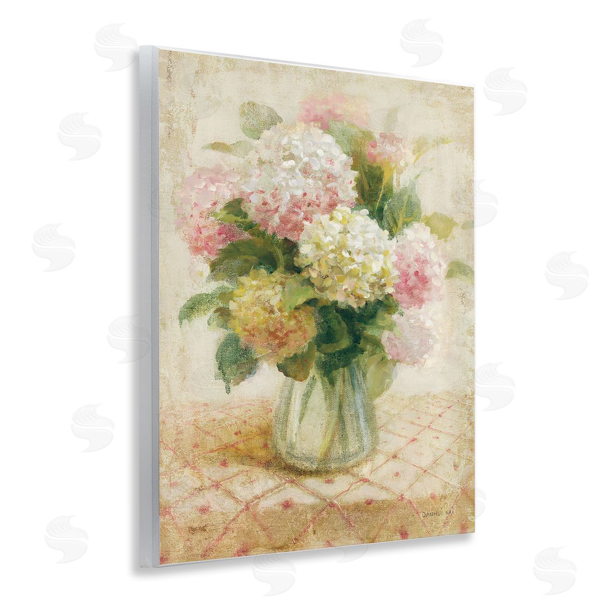 Cottage Hydrangeas in Pink Wood Plaque Wall Art, Home Decor by Danhui Nai