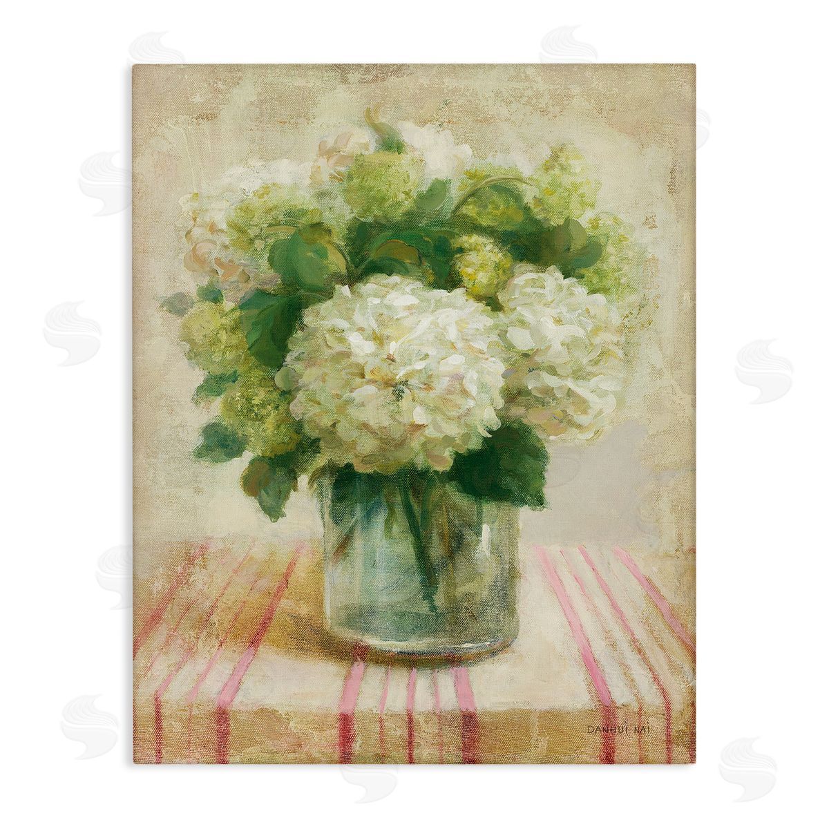 Cottage Hydrangeas in White Canvas Wall Art, Home Decor by Danhui Nai