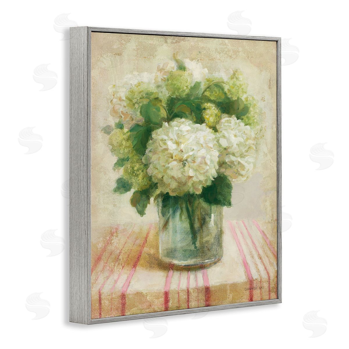 Cottage Hydrangeas in White Grey Frame Print Wall Art, Home Decor by Danhui Nai