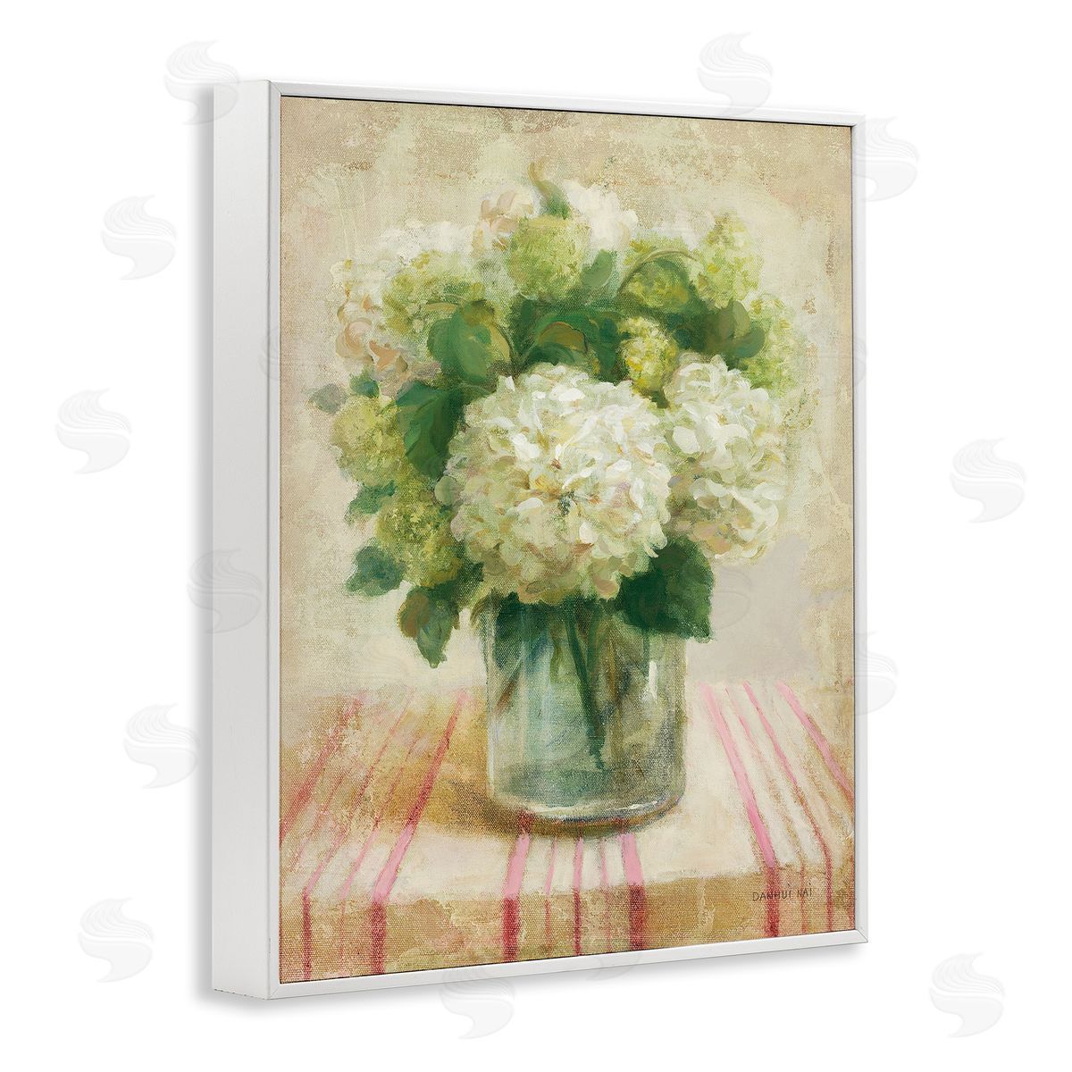Cottage Hydrangeas in White White Frame Print Wall Art, Home Decor by Danhui Nai