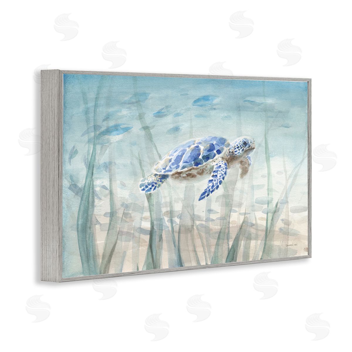 Undersea Turtle Swim Grey Frame Print Wall Art, Home Decor by Danhui Nai