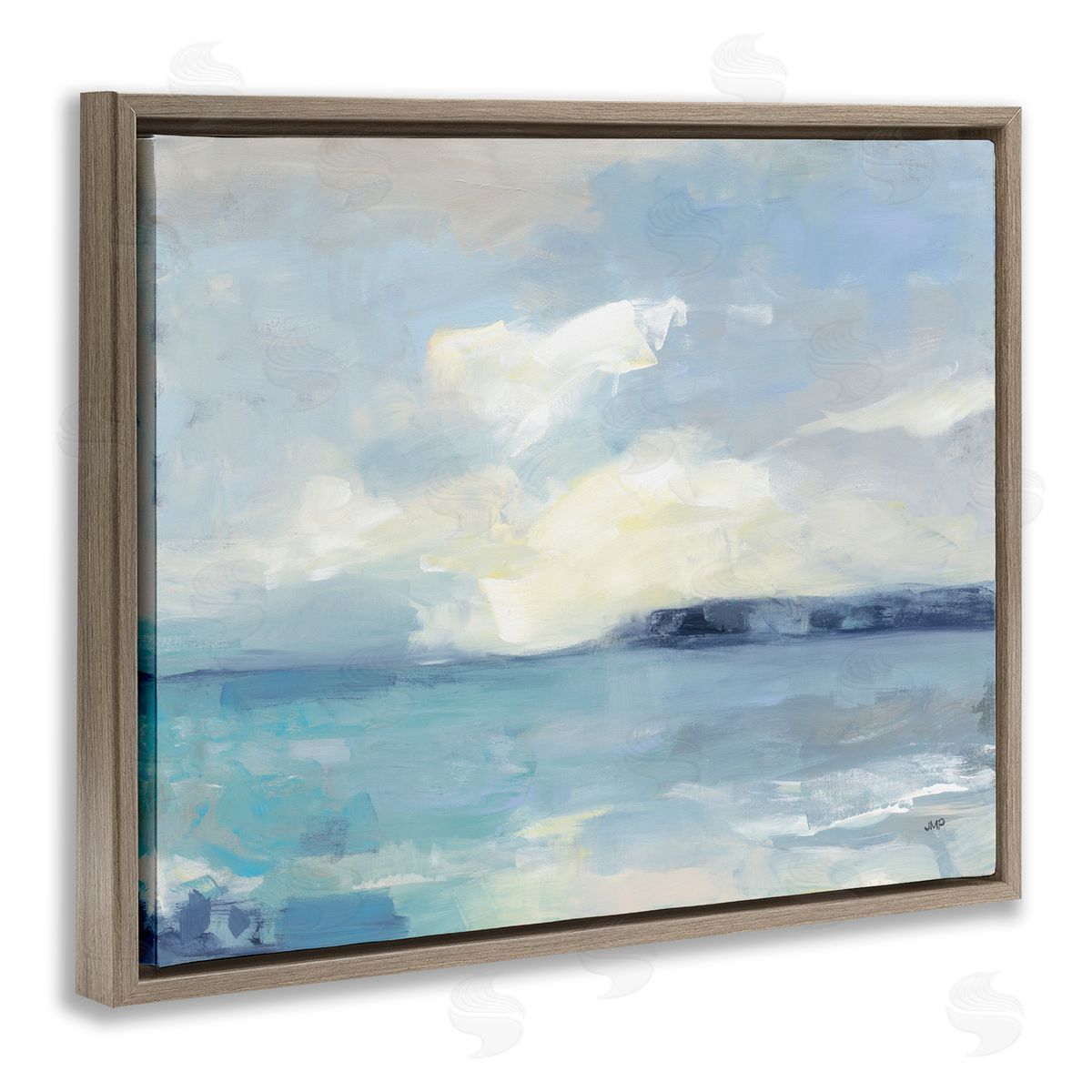 Sunny Peninsula Seascape Brown Floating Frame Canvas Wall Art, Home Decor by Julia Purinton