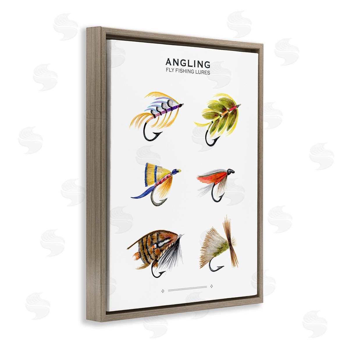 Angling Fly Fishing Lures Brown Floating Frame Canvas Wall Art, Home Decor by Brett Blumenthal