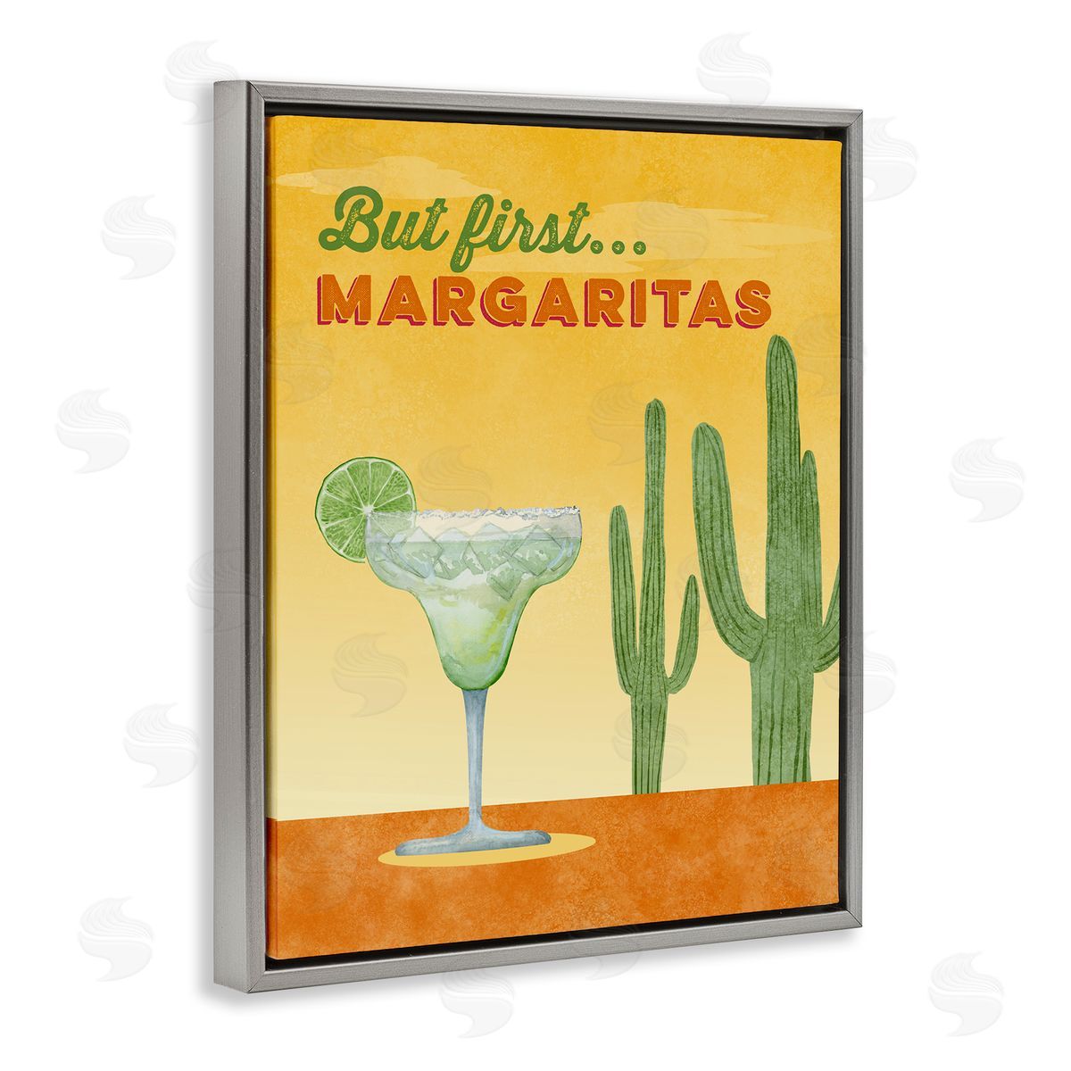 Margarita & Desert Cactus Grey Floating Frame Canvas Wall Art, Home Decor by Brett Blumenthal