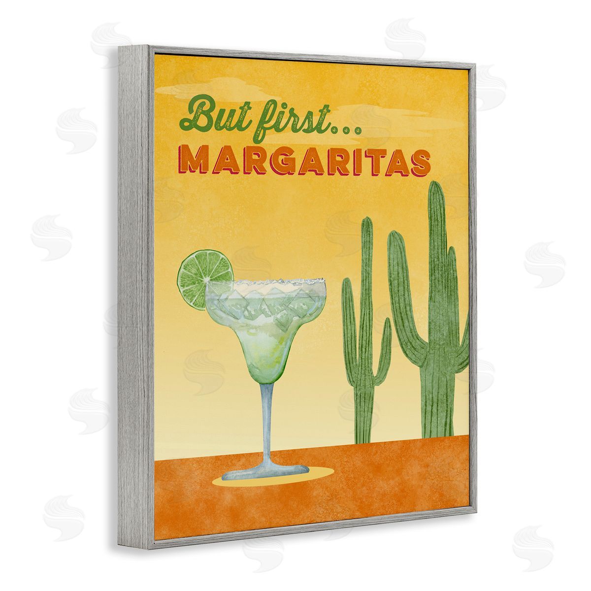 Margarita & Desert Cactus Grey Frame Print Wall Art, Home Decor by Brett Blumenthal