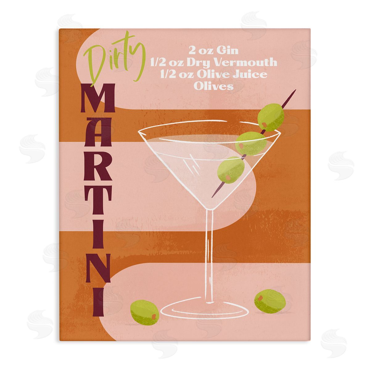 Retro Dirty Martini Recipe Canvas Wall Art, Home Decor by Deane Beesley