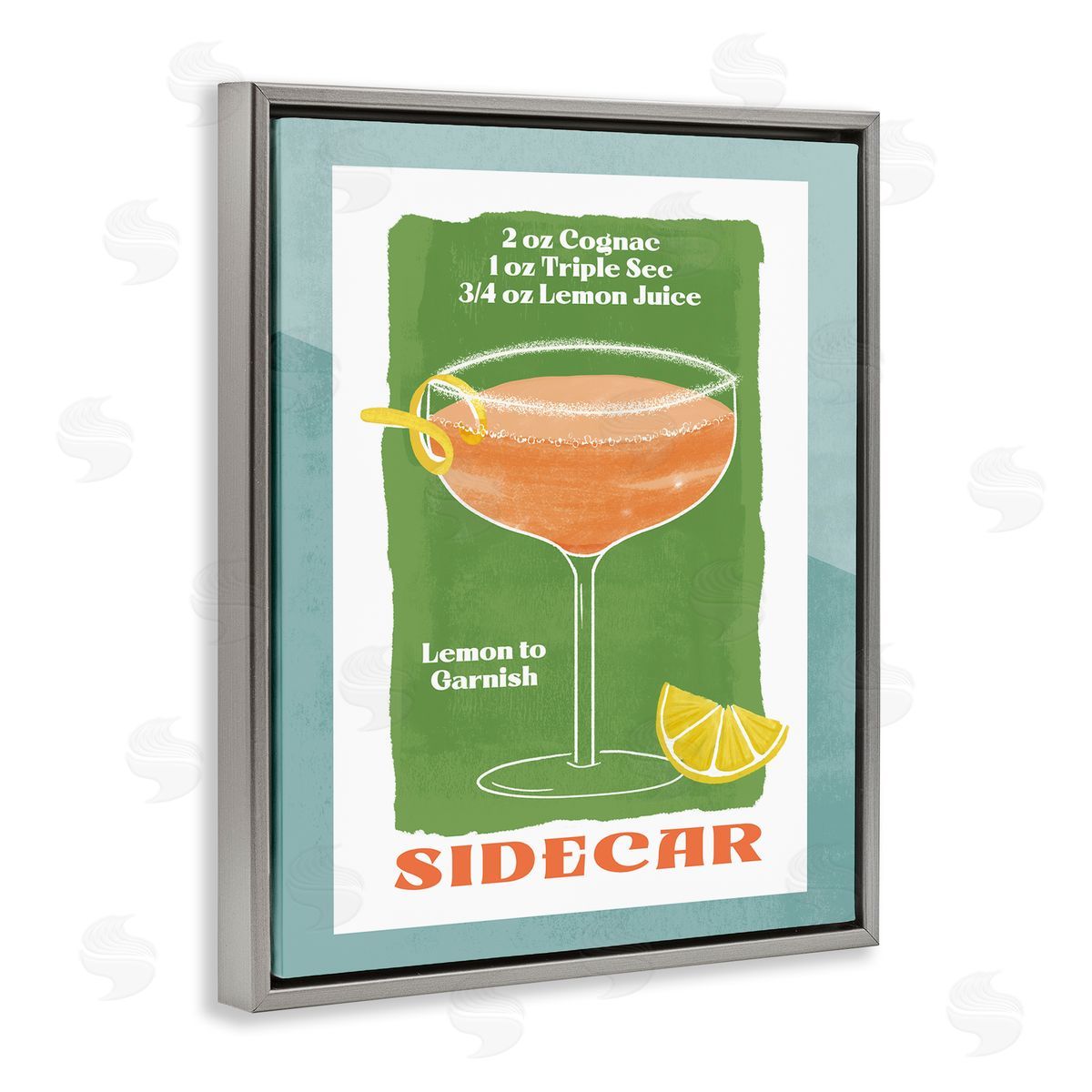 Retro Sidecar Recipe Grey Floating Frame Canvas Wall Art, Home Decor by Deane Beesley