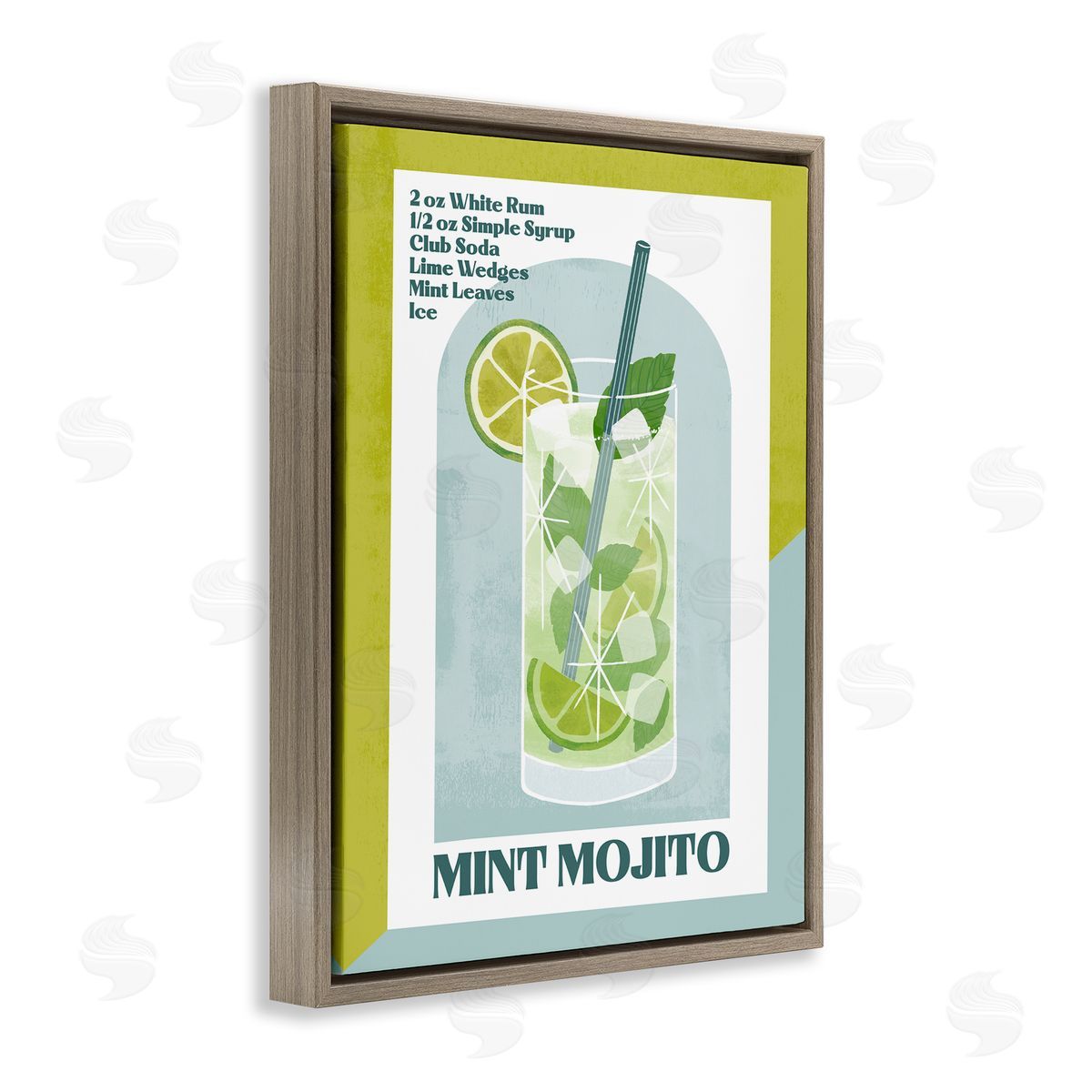 Retro Mint Mojito Recipe Brown Floating Frame Canvas Wall Art, Home Decor by Deane Beesley