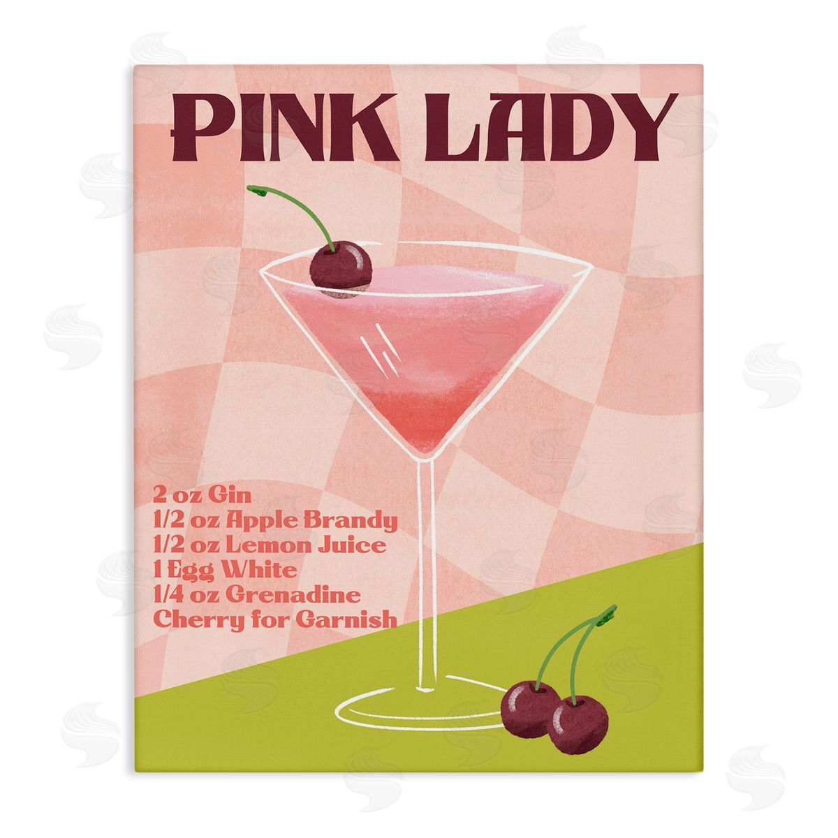 Retro Pink Lady Recipe Canvas Wall Art, Home Decor by Deane Beesley
