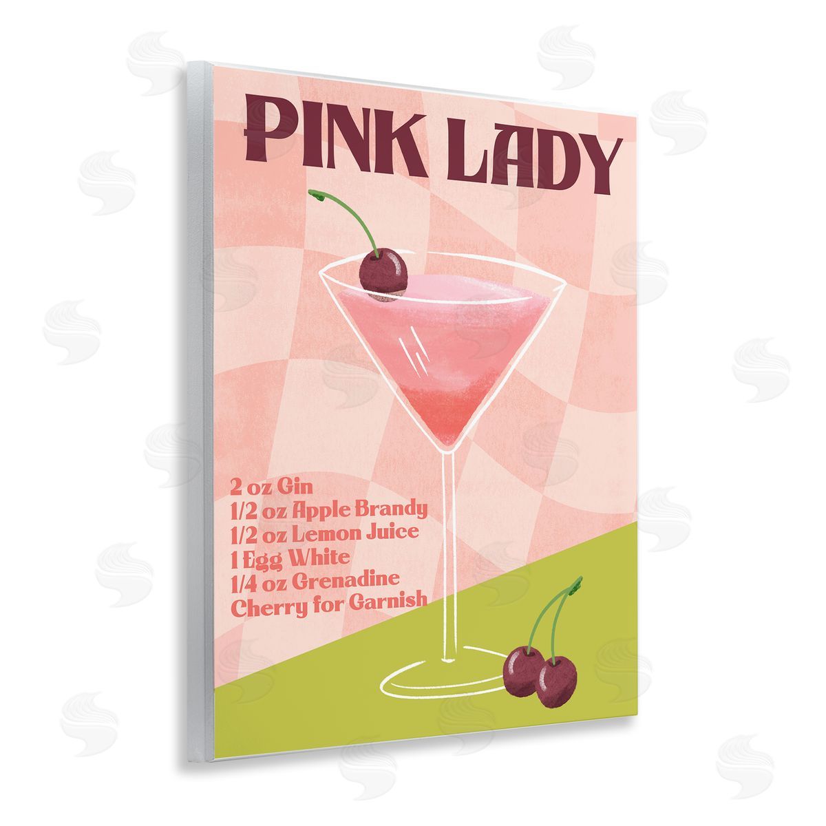 Retro Pink Lady Recipe Wood Plaque Wall Art, Home Decor by Deane Beesley