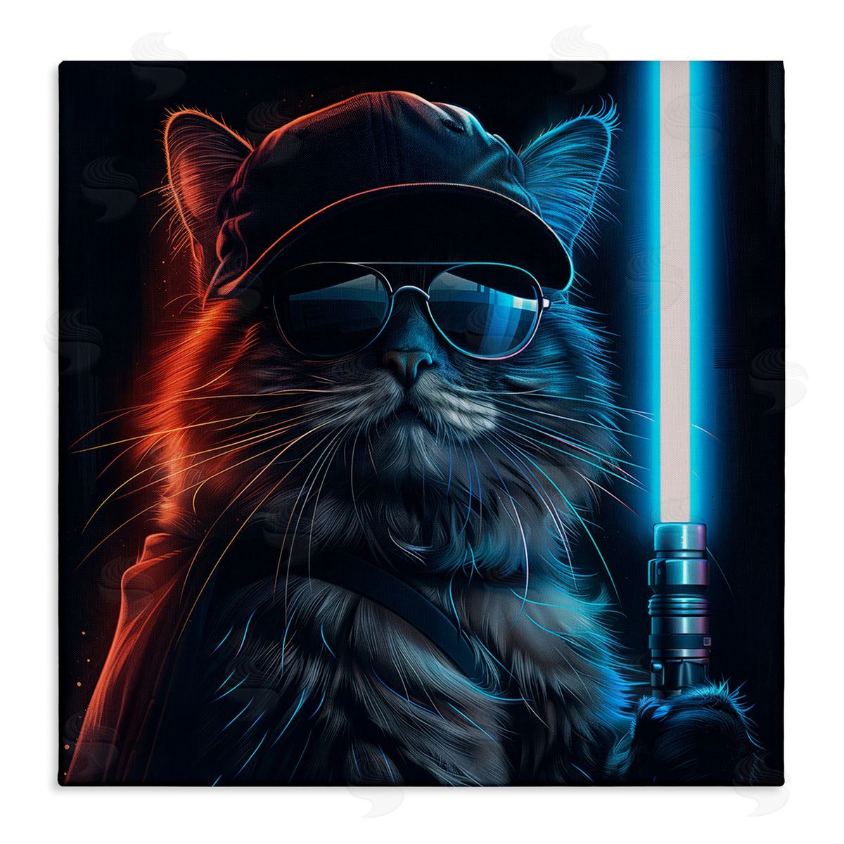 Sci-Fi Cat with Glowing Saber Canvas Wall Art, Home Decor by Jim Baldwin