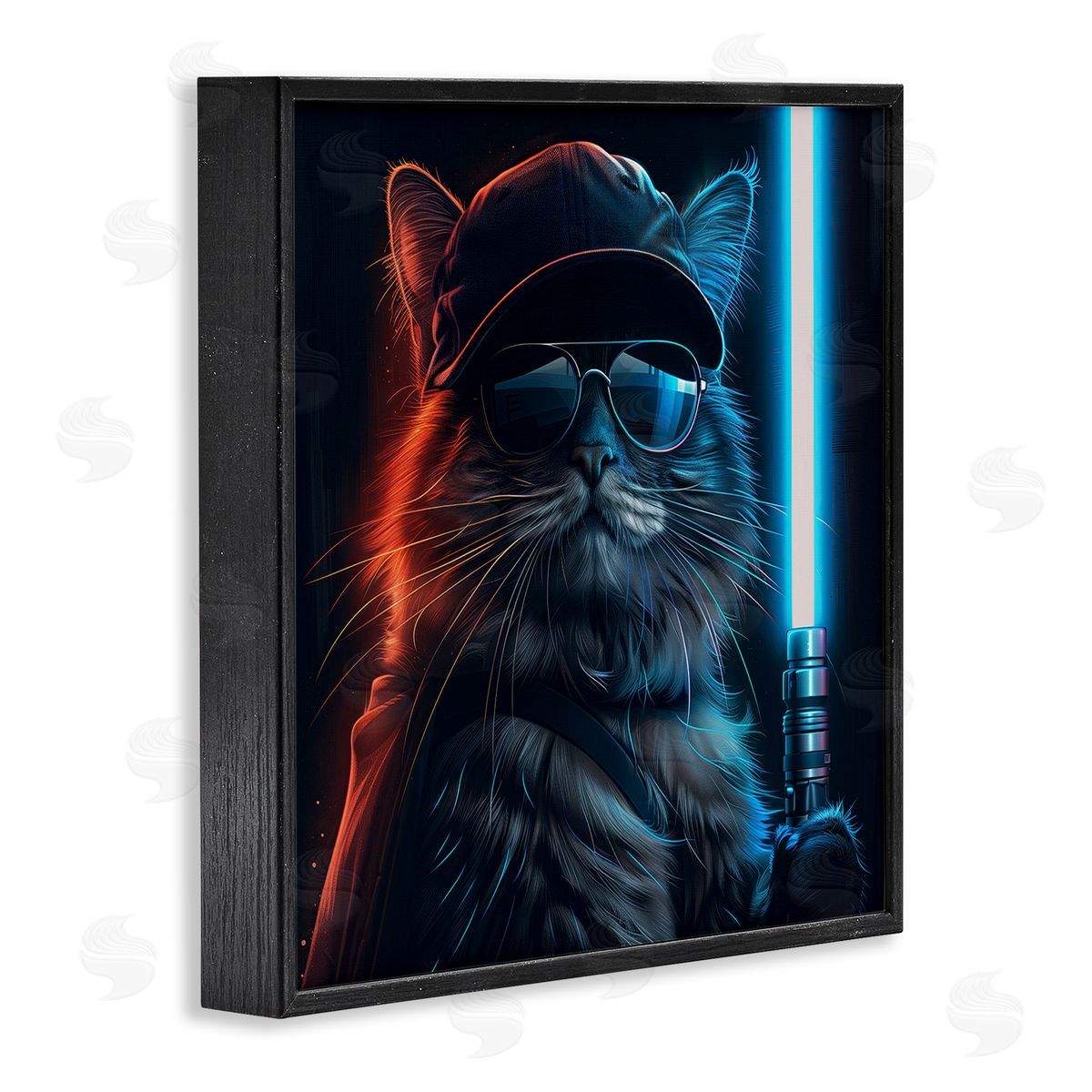 Sci-Fi Cat with Glowing Saber Black Frame Print Wall Art, Home Decor by Jim Baldwin