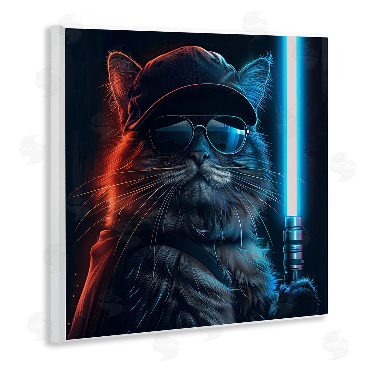Sci-Fi Cat with Glowing Saber Wood Plaque Wall Art, Home Decor by Jim Baldwin
