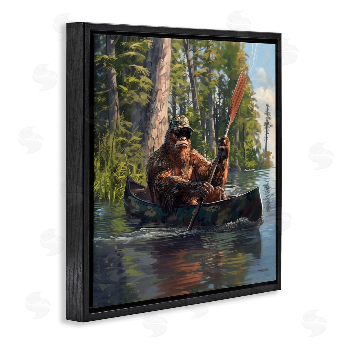 Mythical Monster in Canoe Black Floating Frame Canvas Wall Art, Home Decor by Jim Baldwin