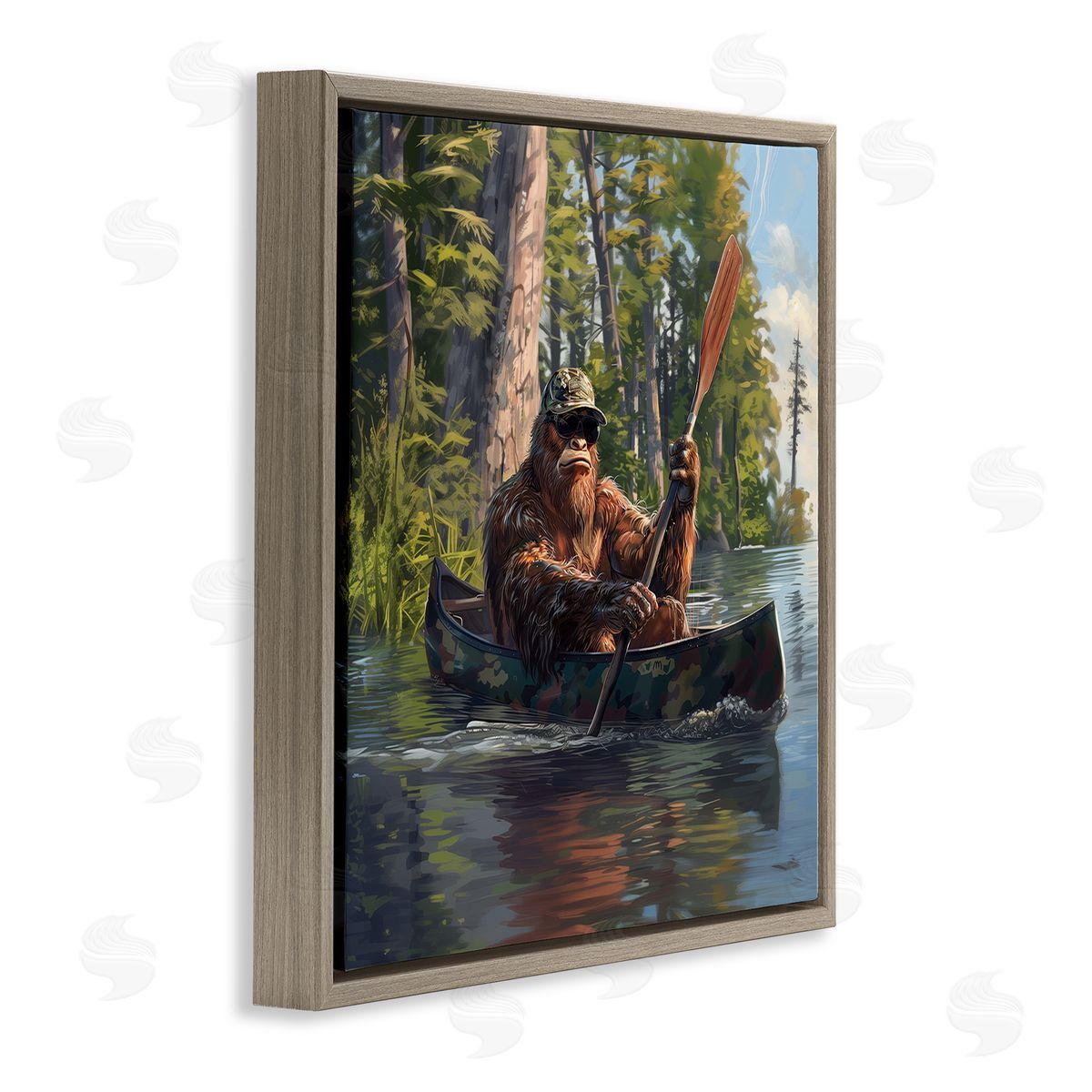 Mythical Monster in Canoe Brown Floating Frame Canvas Wall Art, Home Decor by Jim Baldwin