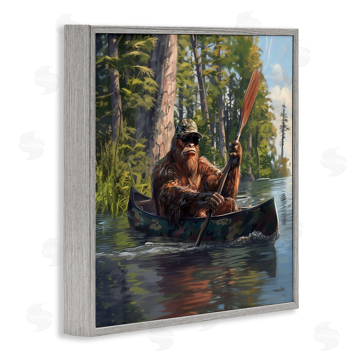 Mythical Monster in Canoe Grey Frame Print Wall Art, Home Decor by Jim Baldwin