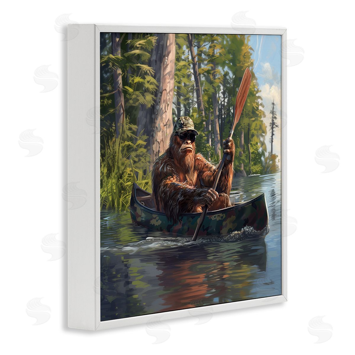 Mythical Monster in Canoe White Frame Print Wall Art, Home Decor by Jim Baldwin