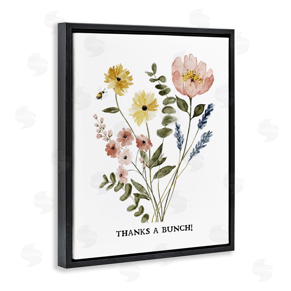 Floral Thanks A Bunch Black Floating Frame Canvas Wall Art, Home Decor by JJ Design House LLC