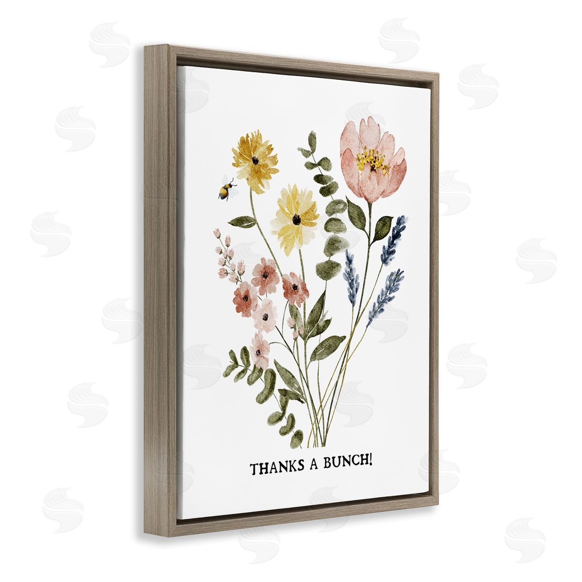 Floral Thanks A Bunch Brown Floating Frame Canvas Wall Art, Home Decor by JJ Design House LLC