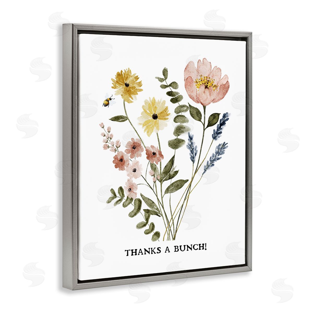 Floral Thanks A Bunch Grey Floating Frame Canvas Wall Art, Home Decor by JJ Design House LLC