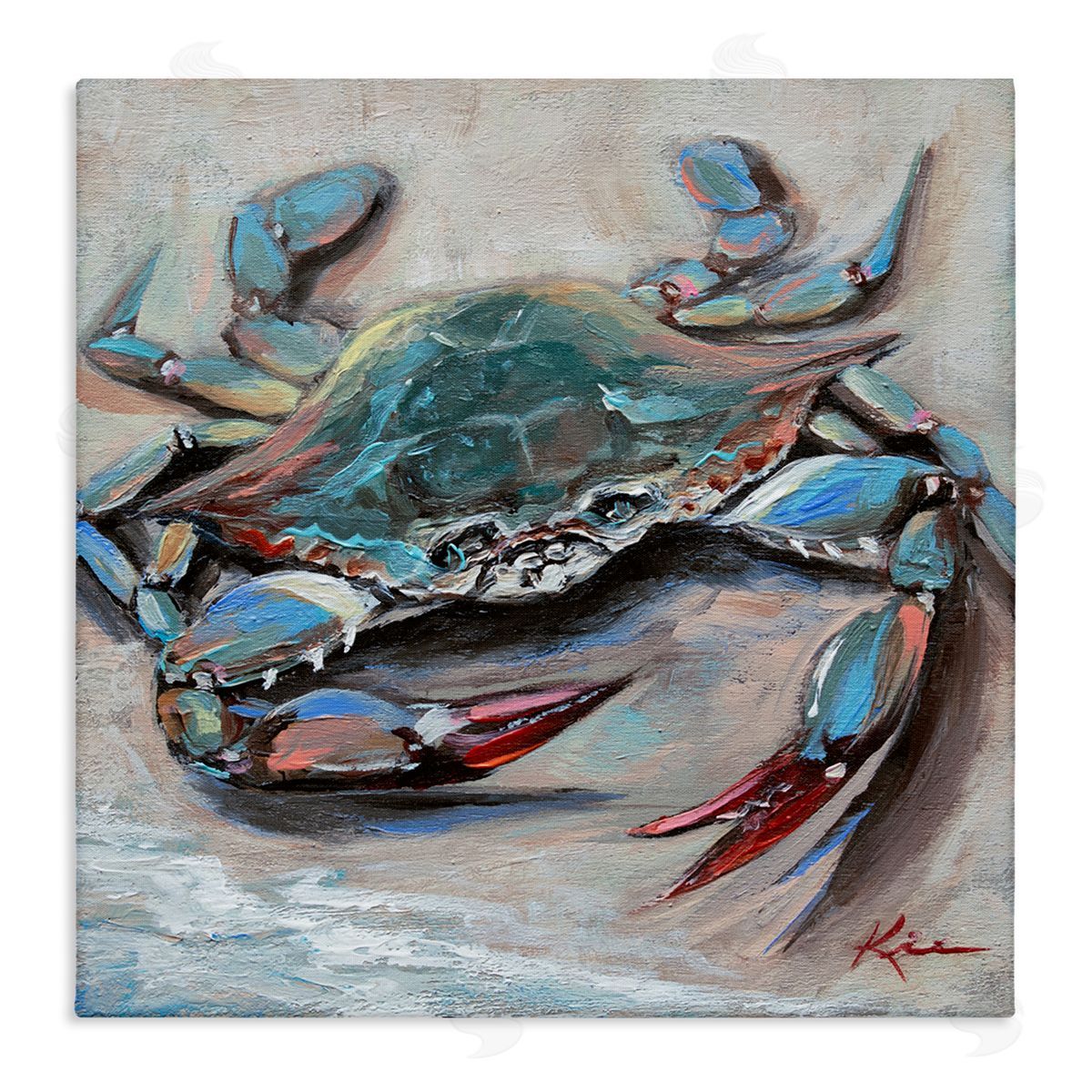 Blue Crab with Red Claws Canvas Wall Art, Home Decor by Lindsay Kivi Fine Art