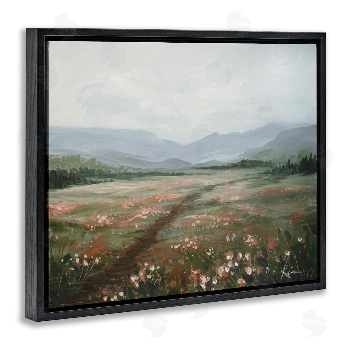 Path Through Rolling Meadow Black Floating Frame Canvas Wall Art, Home Decor by Lindsay Kivi Fine Art