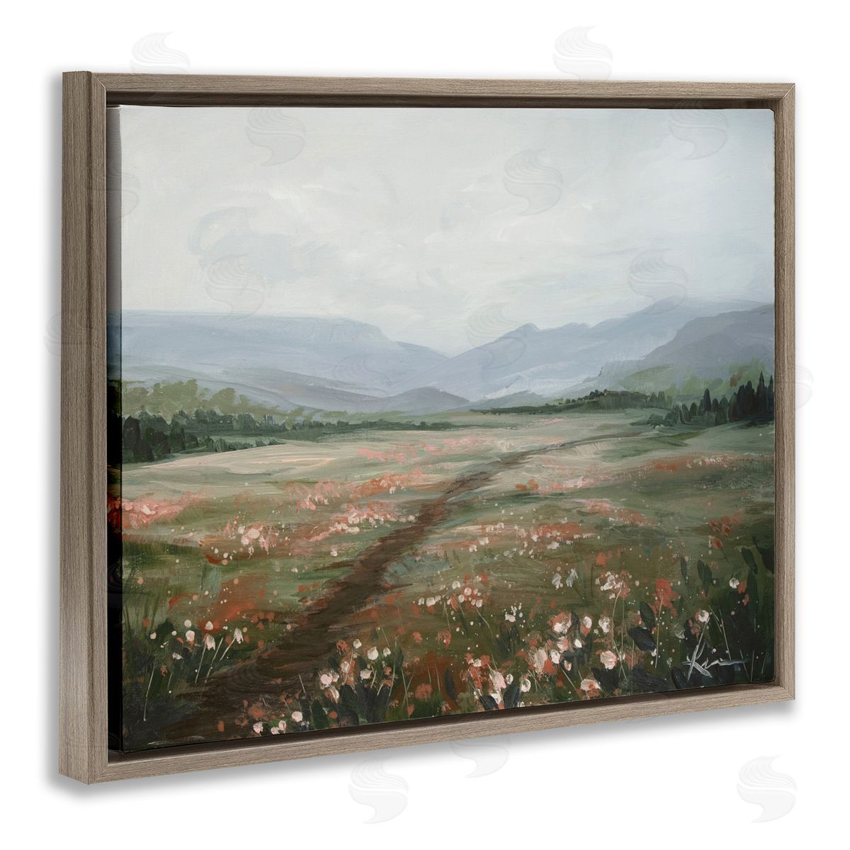 Path Through Rolling Meadow Brown Floating Frame Canvas Wall Art, Home Decor by Lindsay Kivi Fine Art
