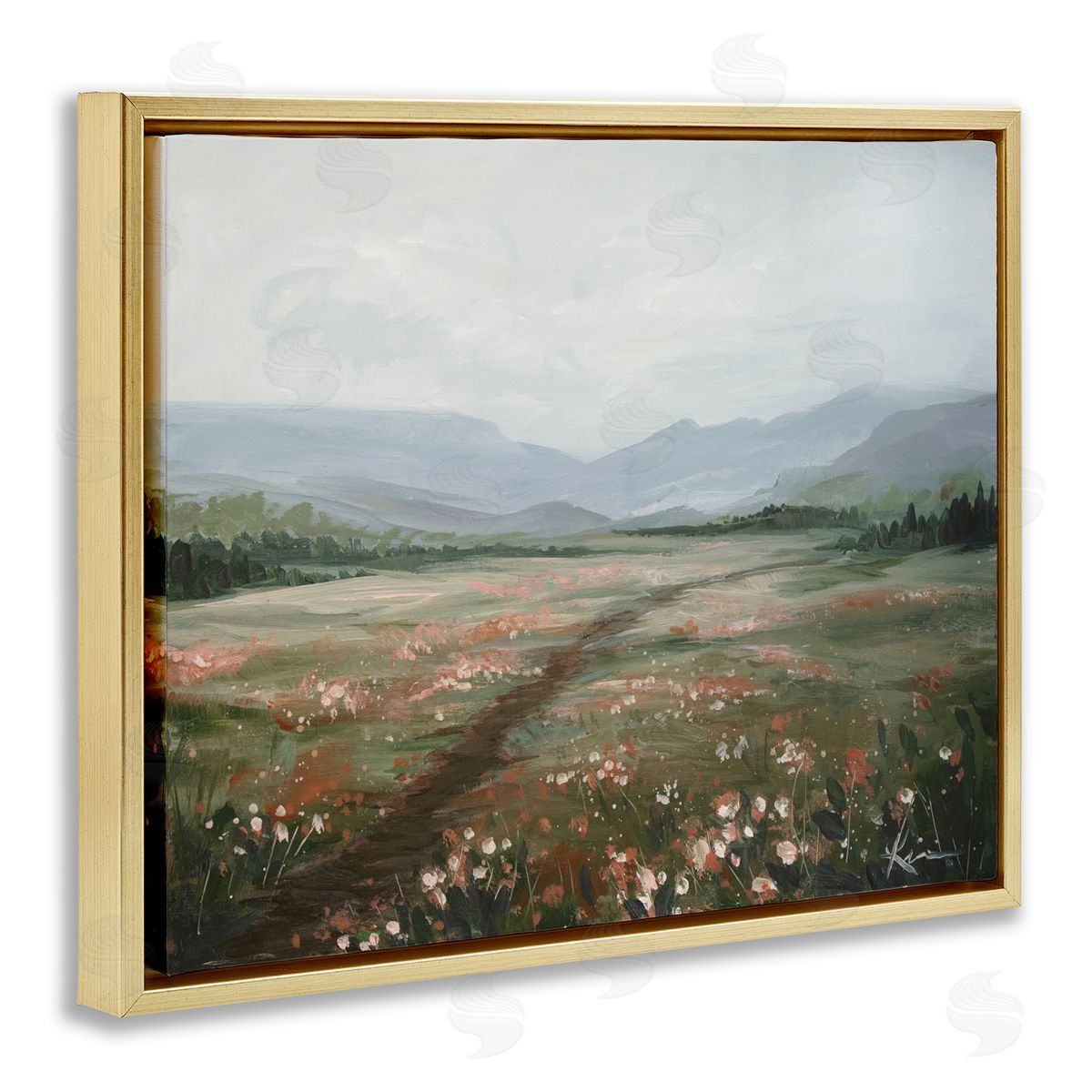 Path Through Rolling Meadow Gold Floating Frame Canvas Wall Art, Home Decor by Lindsay Kivi Fine Art