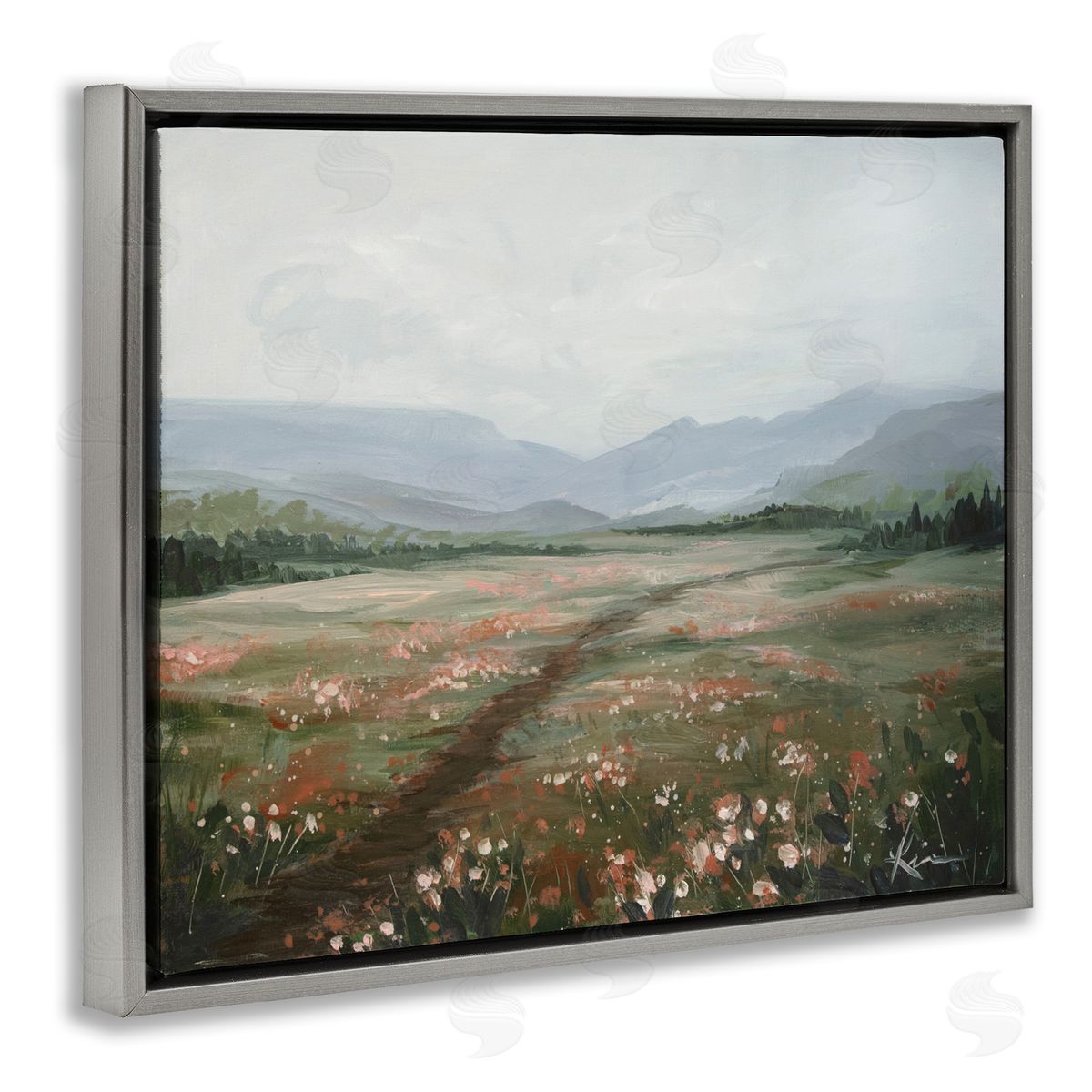Path Through Rolling Meadow Grey Floating Frame Canvas Wall Art, Home Decor by Lindsay Kivi Fine Art