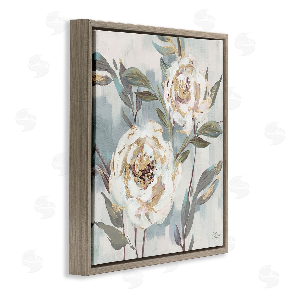 Two Country Blossoms Brown Floating Frame Canvas Wall Art, Home Decor by Nina Blue