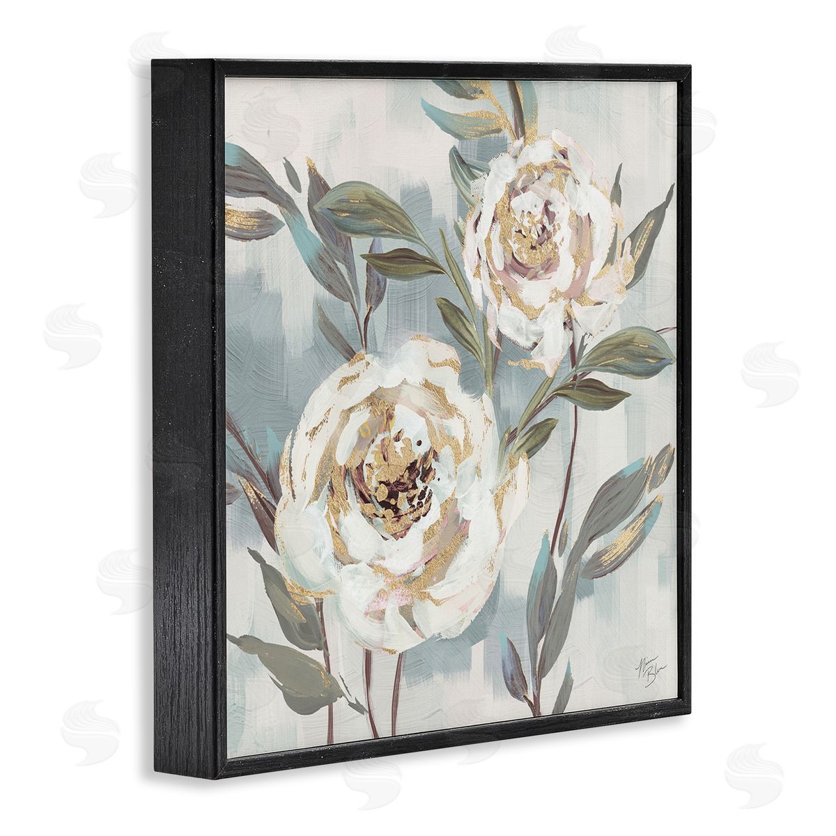 Two Country Blossoms Black Frame Print Wall Art, Home Decor by Nina Blue