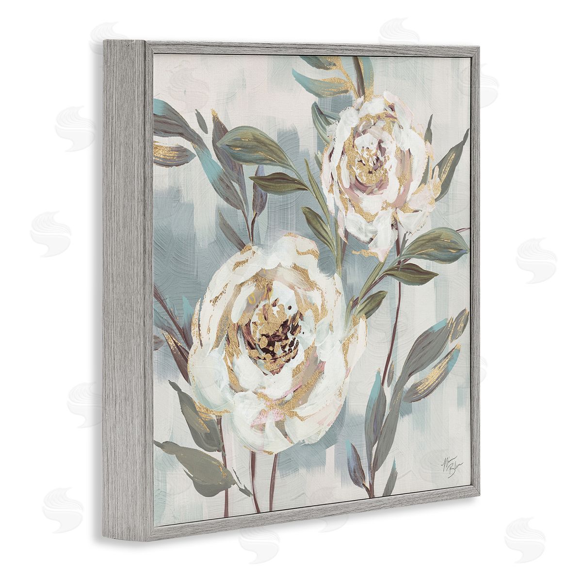 Two Country Blossoms Grey Frame Print Wall Art, Home Decor by Nina Blue