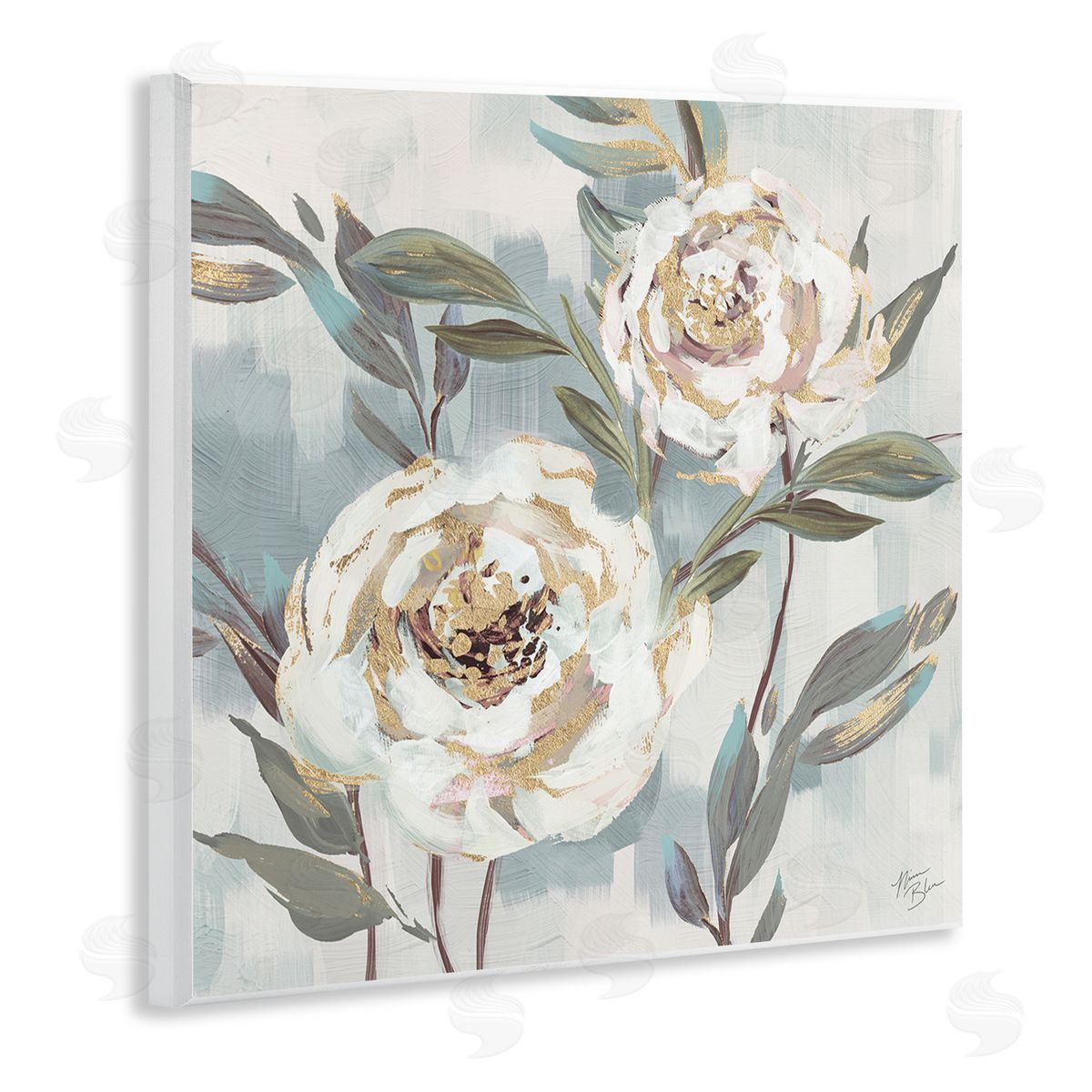 Two Country Blossoms Wood Plaque Wall Art, Home Decor by Nina Blue